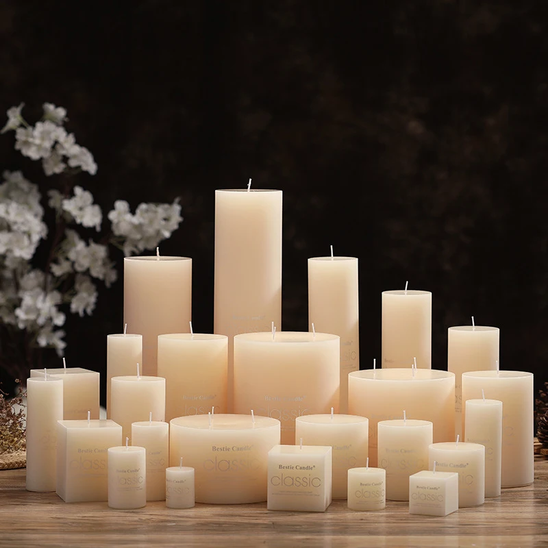 Factory Supply European Style Long Tall Flameless White Pillar Candles Different Sizes Paraffin Cylindrical Candle
