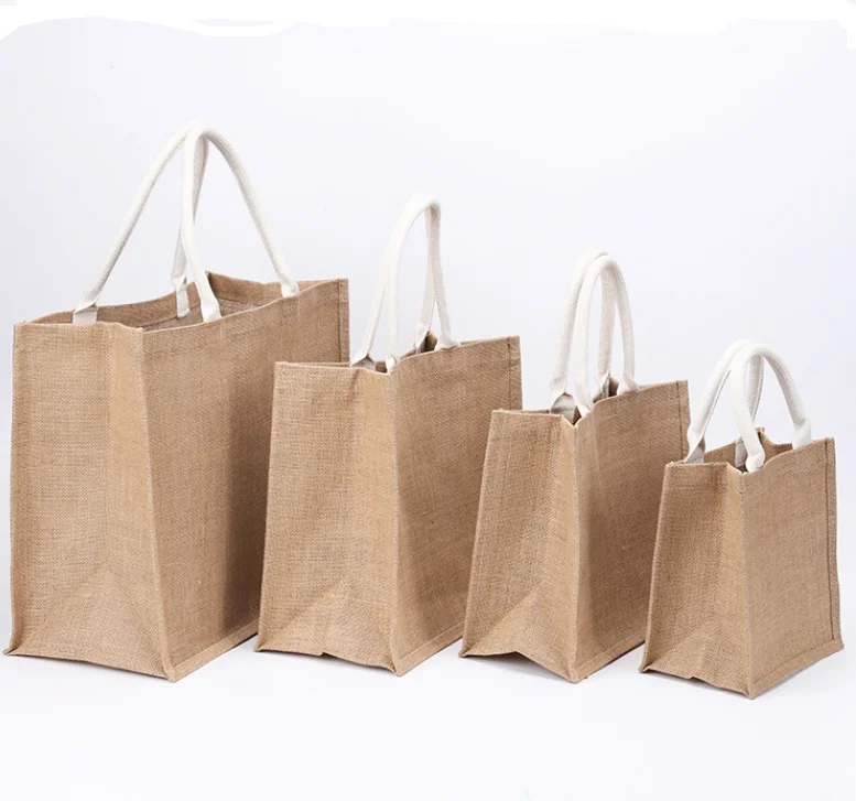 Wholesale Promotion Linen Hessian Hemp Jute Grocery Shopping Burlap Beach Tote Bag With Handle