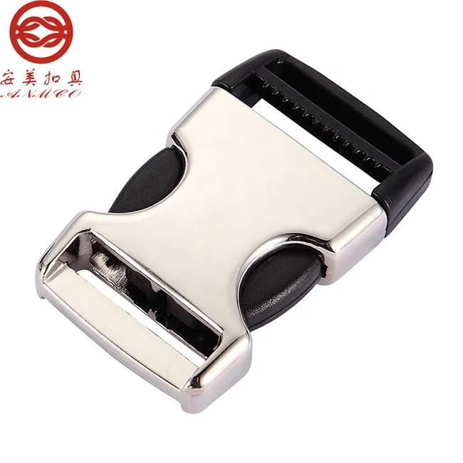 Popular Dongguan manufacturer wholesale plastic male plug metal side release webbing buckles