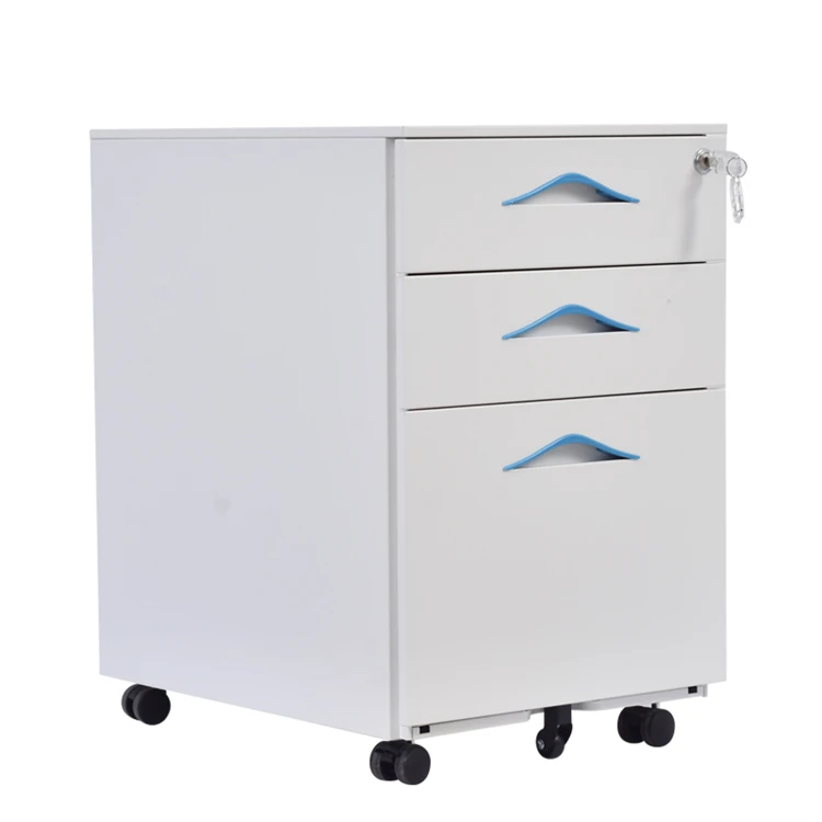 Customized Office Wheels Movable Key Lock Cabinet High Quality 3 Drawers Steel Office Metal File Storage Mobile Pedestal Cabinet