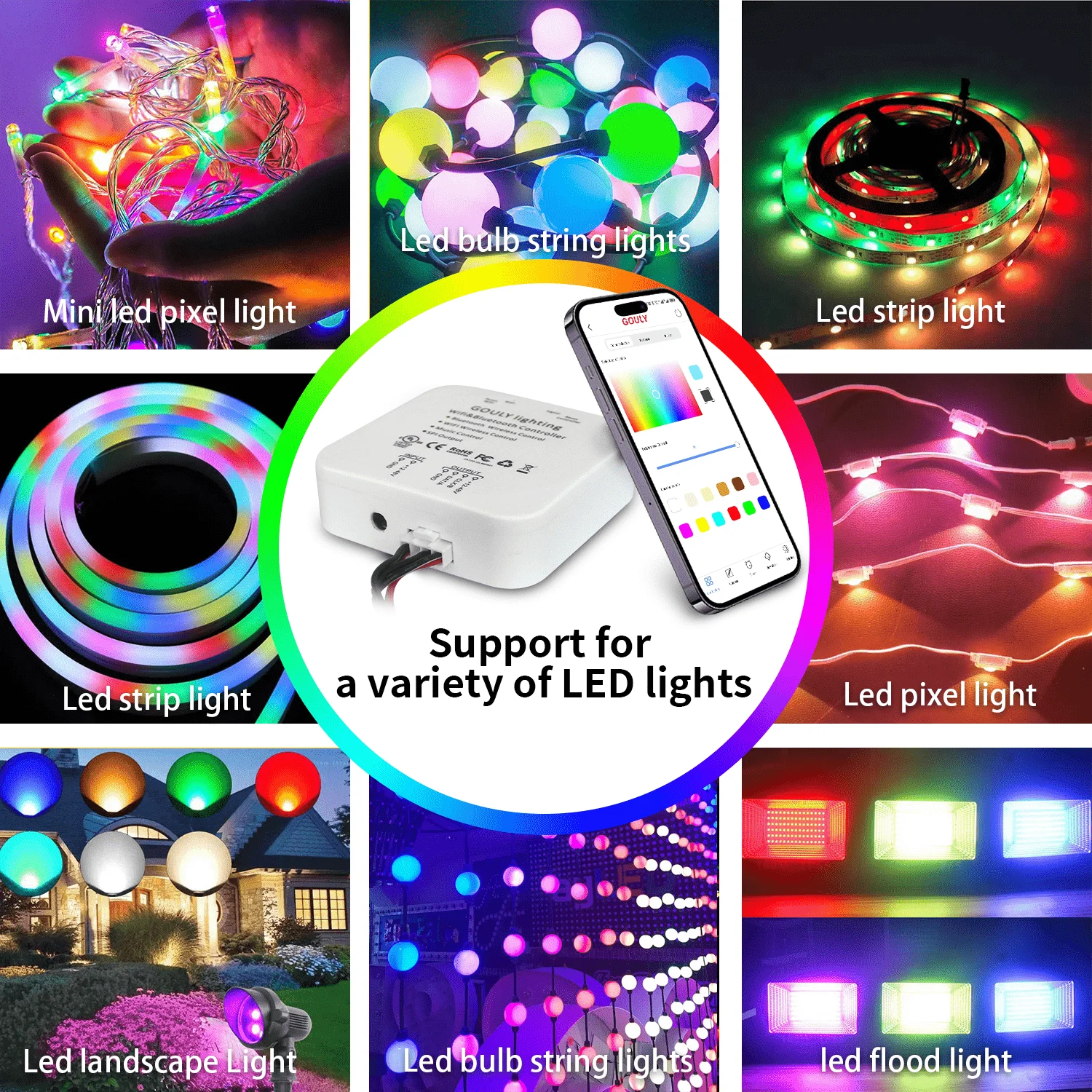 Светодиодный контроллер colorlight переключатель spi ws2812b 5 в 1903 rohs приложение для умного дома Wi-Fi светодиодный комплект музыка синхронизация голосовое