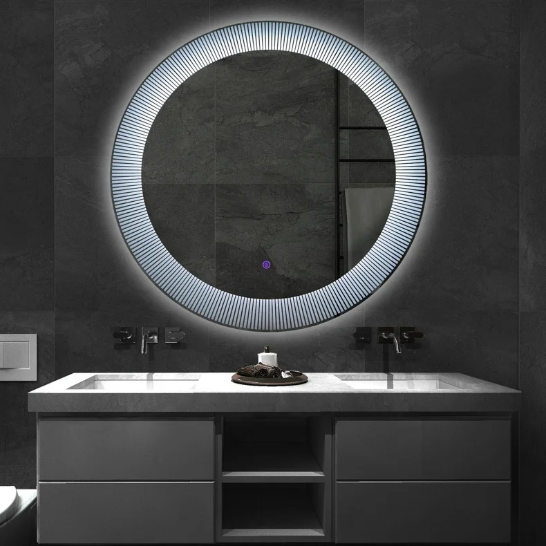 Customized Dimming Hotel Wall Mounted Touch Switch Ant-Fog Round Led Bathroom Mirror