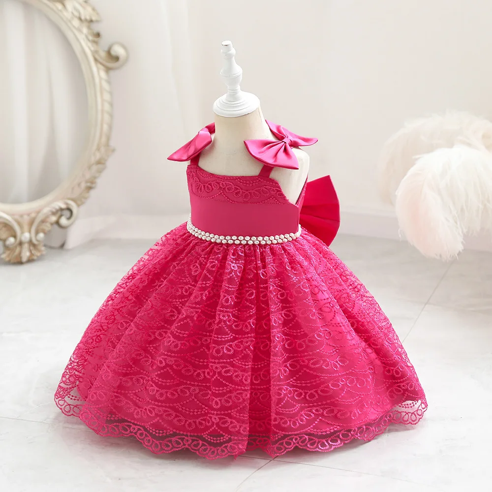 2023 Toddler Baby Girls Summer Off shoulder Dresses Princess 1 Year Birthday Party Dress Elegant Kids Christmas Wedding Costume