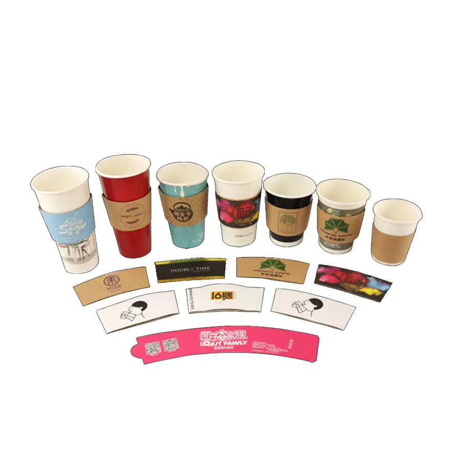 Insulation coffee take-out paper cup sleeve  holder white cardboard corrugated kraft paper cup holder custom 8oz 9oz