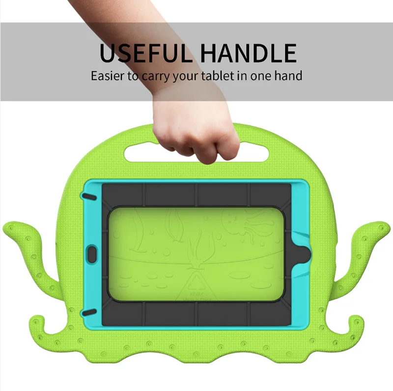 Tablet cover kids Octopus cartoon with pencil slot handle shoulder strap shockproof soft foam EVA case for iPad mini 5/mini 4