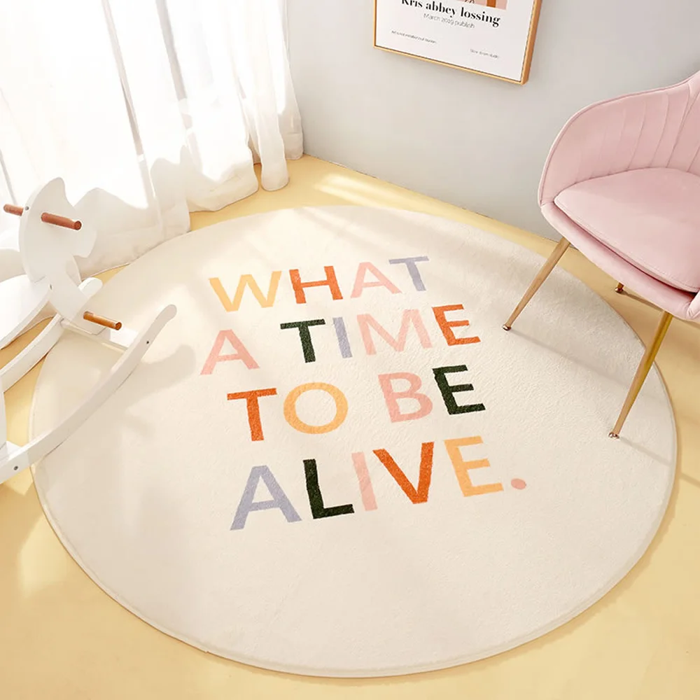 Adorable Rainbow Round Carpet Non-Slip Door Mat Shag Faux Cashmere Area Rugs for Livingroom