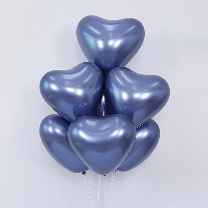 Metal Pearl Heart Latex Balloons Thick Chrome Metallic Inflatable Air Balls Globos Heart shaped chrome latex balloons
