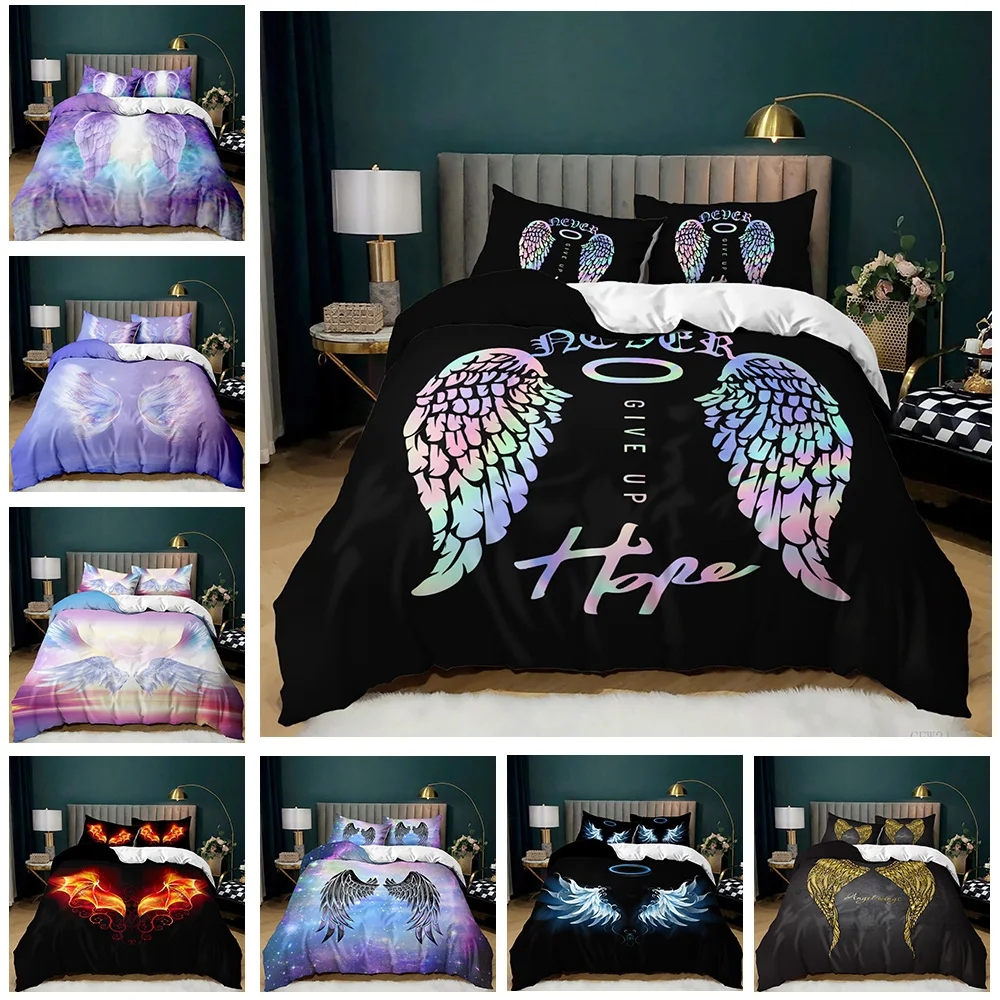 Angel wings 3d printed microfiber fabric duvet covers fashion bedding set