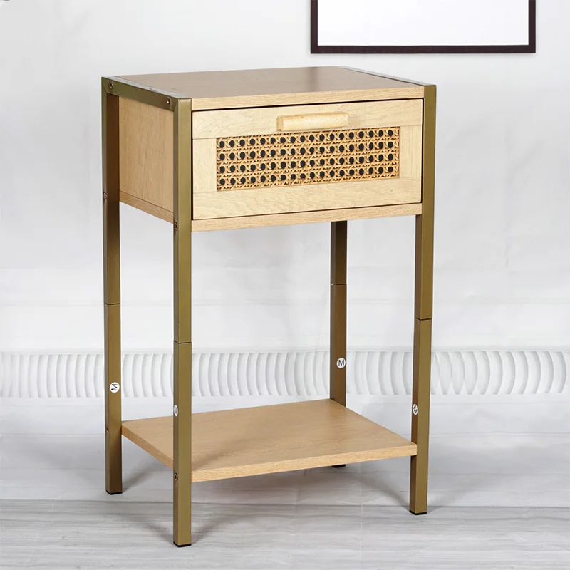 Modern  Bedroom Side Table-MDF Core with Drawer and Shelf  log style