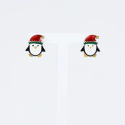 Wholesale Christmas Cute red hat Penguin color stud Earrings Casual fashion jewelry