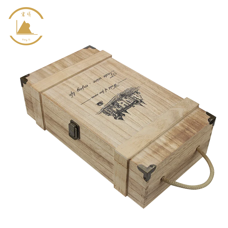 Factory Direct Wooden Wine Box Gift with Hinged Lid Tung Wood Case for Storage and Crafts Customized Engraving Logo