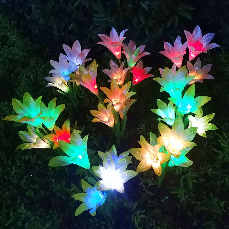 
Outdoor 4 Solar Lily Lights LED Artificial Flowers Decorative Garden Ground Lawn Landscape solar flower lights 