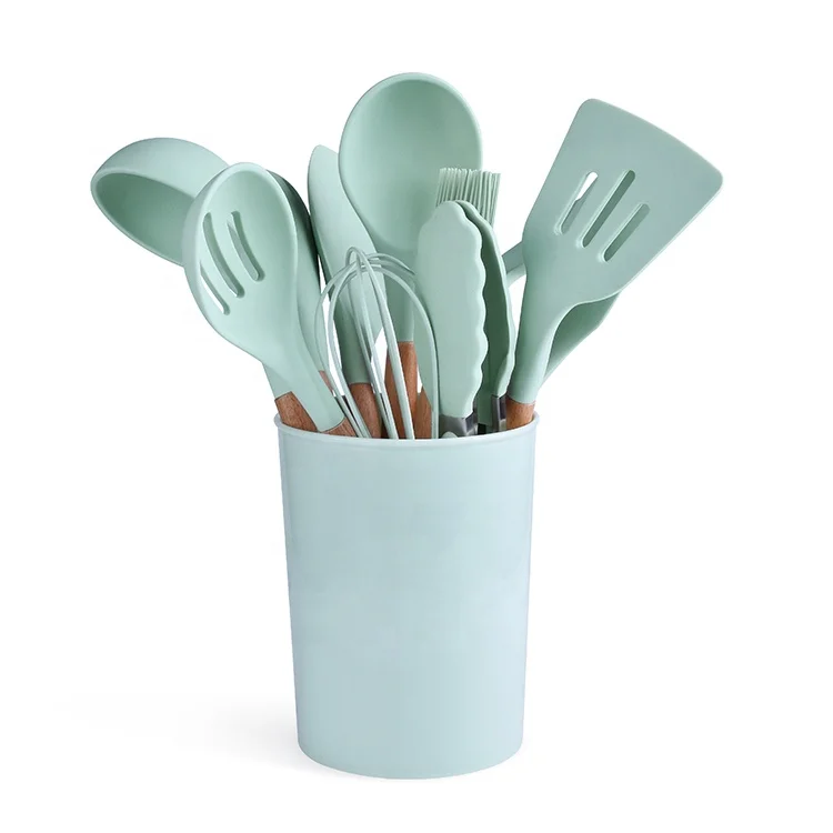 IN STOCK Silicone Wooden Kitchen Utensils Silicone Kitchen Utensils With Wooden Handle