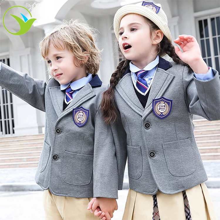 
Design uk style fashionable beautiful little grey blazer boys girls primary school uniform for kids 