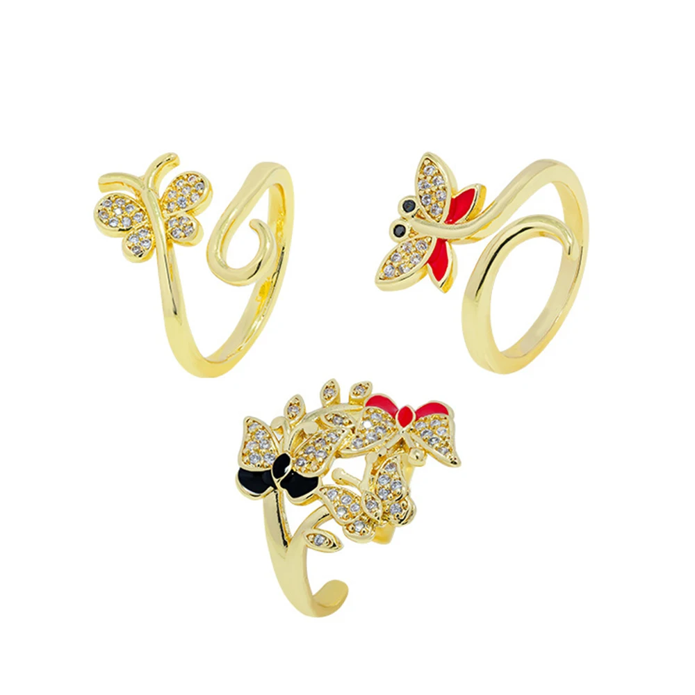 Wholesale Beach Foot Jewelry Set 18K Gold Plated Cubic Zirconia Open Tail Adjustable Toe Butterfly Cross Snake Rings for Women