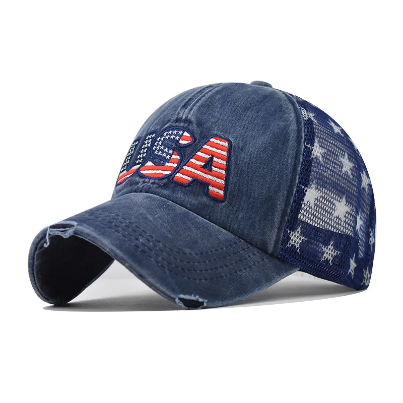 Trucker Hat Customized Baseball Caps With American Flag Mesh Hat 6 Panel Cotton Hole National Flag Embroidered Baseball Cap