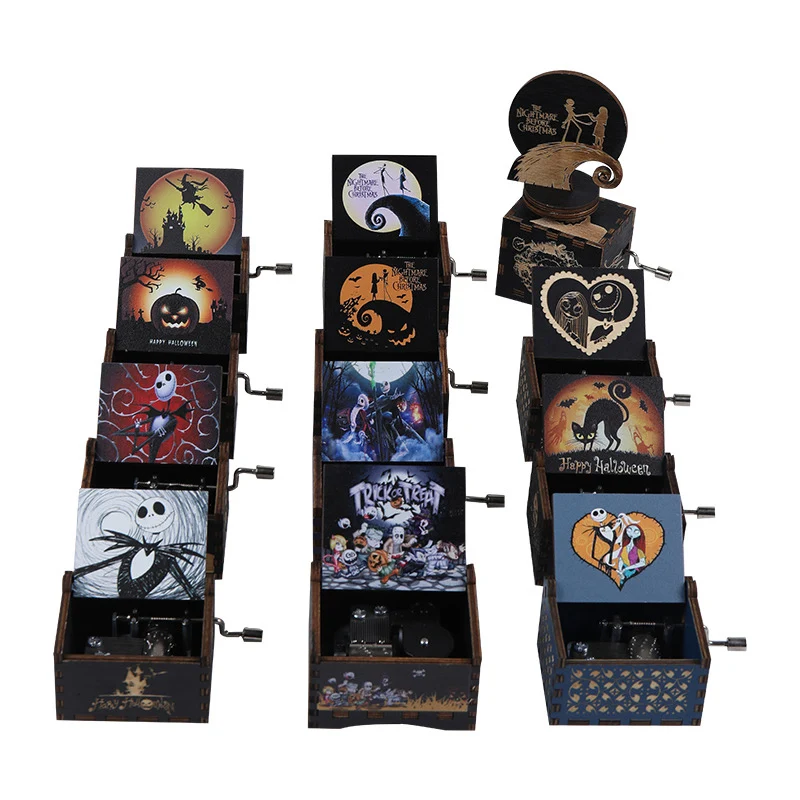 Portable Custom Wooden Hand Crank Engraved Vintage Music Box