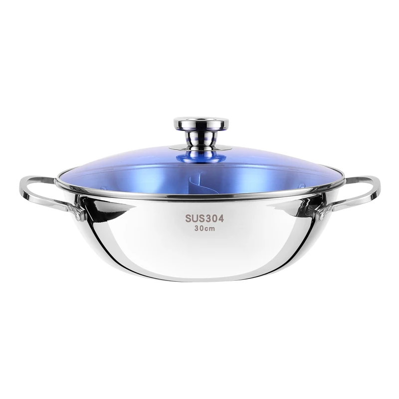 High Quality Kitchen Restaurant Home Soup And Hotpot Pot Convenient And Affordable 304 Stainless Steel Pots With Blue Glass Lid