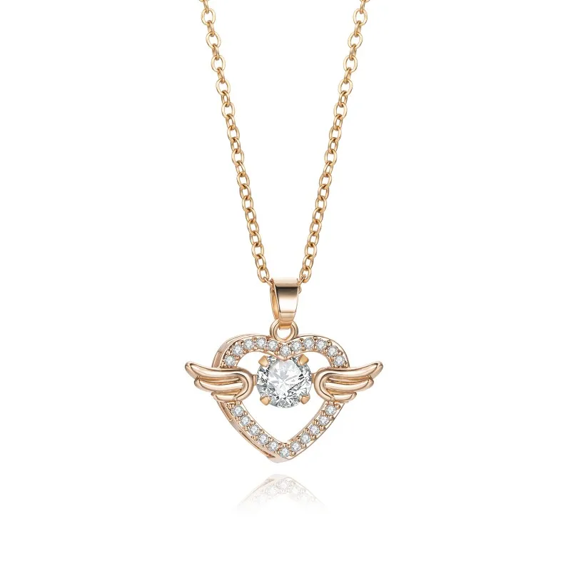 Fashion All Match Beating Stainless Steel Cute Wings Mouse Necklace Rose Gold Women Jewelry Heart Beating Necklace
