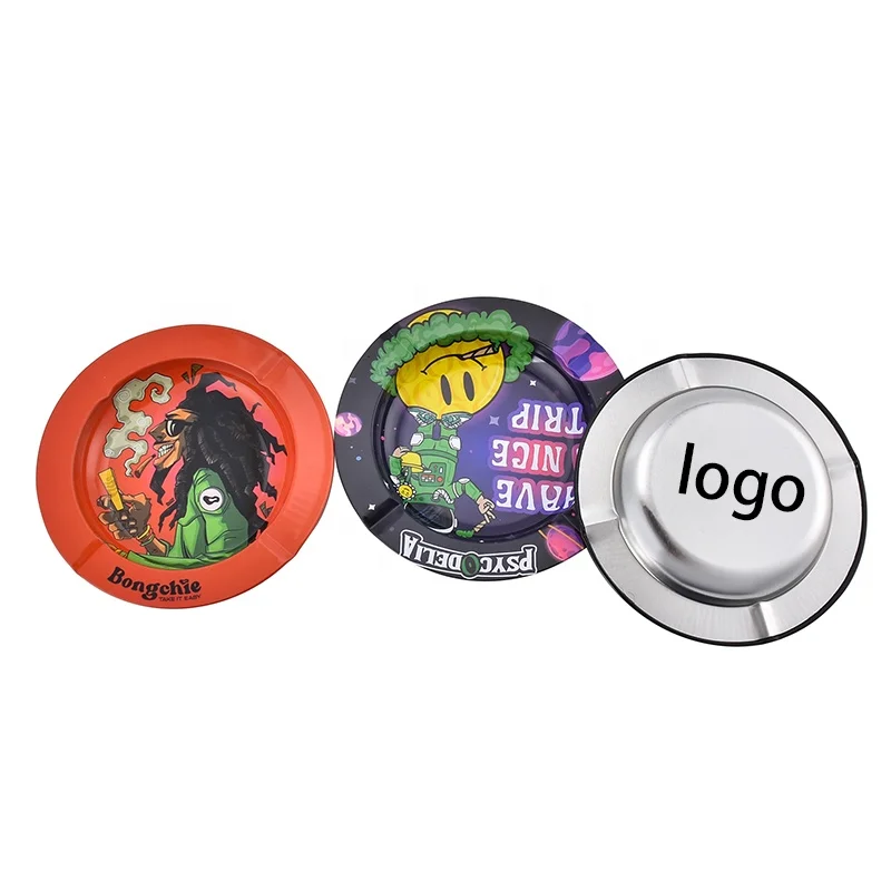 WOWO TECH Factory Wholesale Custom Printed Round Metal Ashtray Cheap Tin Ashtray