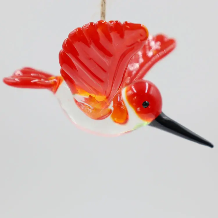 Hand Blown Murano Lampwork Fusing Glass Craft Home Decoration Hanging Hummingbird Bird Figurines Ornament Hook for Interior
