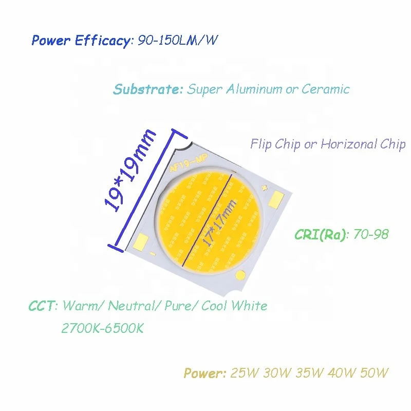30W 19*19mm 2700-6500K 90-96V 300mA FLIP CHIP LED COB