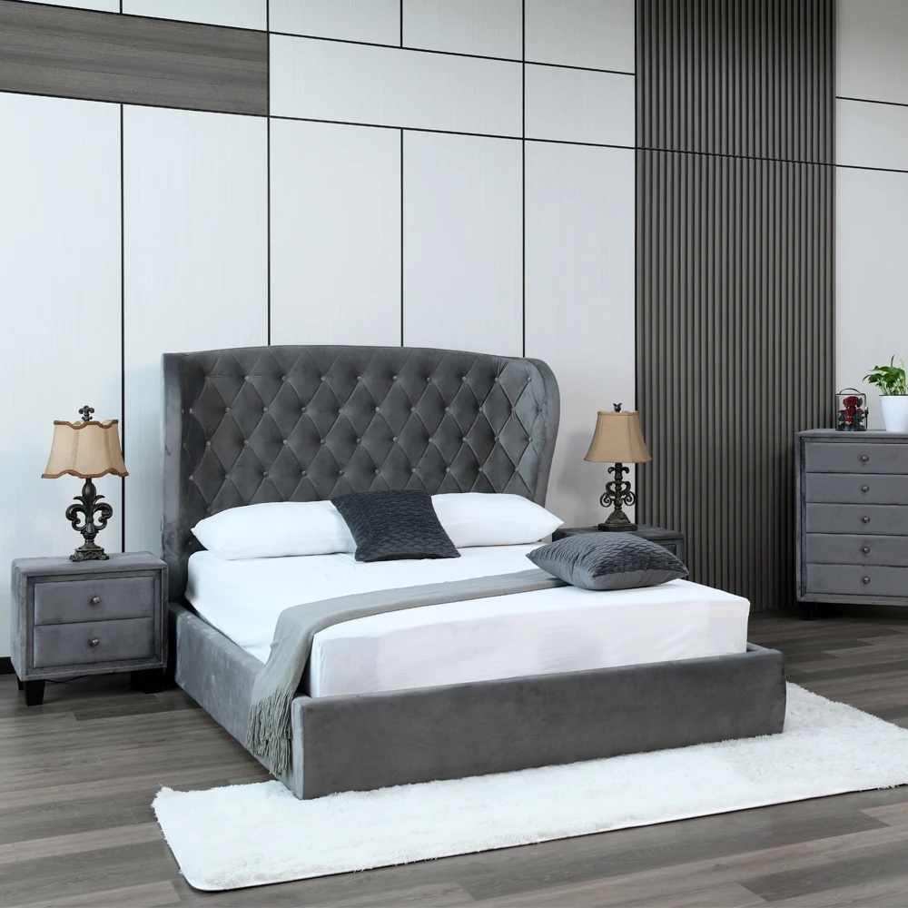 King Size Upholstered Bed Diamond Tufted Headboard Bedroom Furniture bed Sets With Platform Frame bed