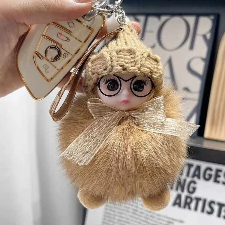 Small Fox Fur Plush Doll with Big Eyes Sleep Pendant for Car Keychain Light Keychain Schoolbag Chic Small Jewelry