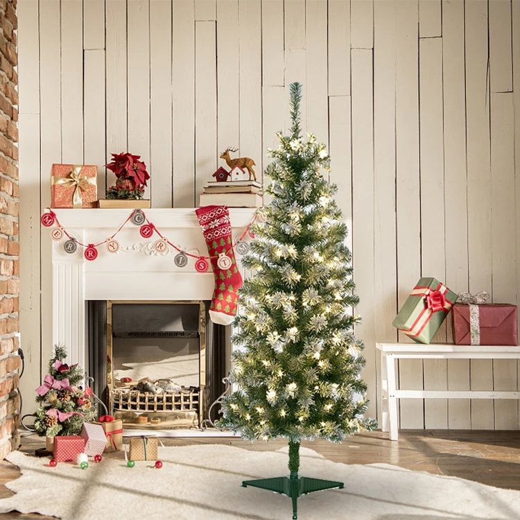 White Snow Flocking and Easy to Assemble with led Metal Stand small Tinsel Pop-Up Artificial Halloween  Flocking christmas tree