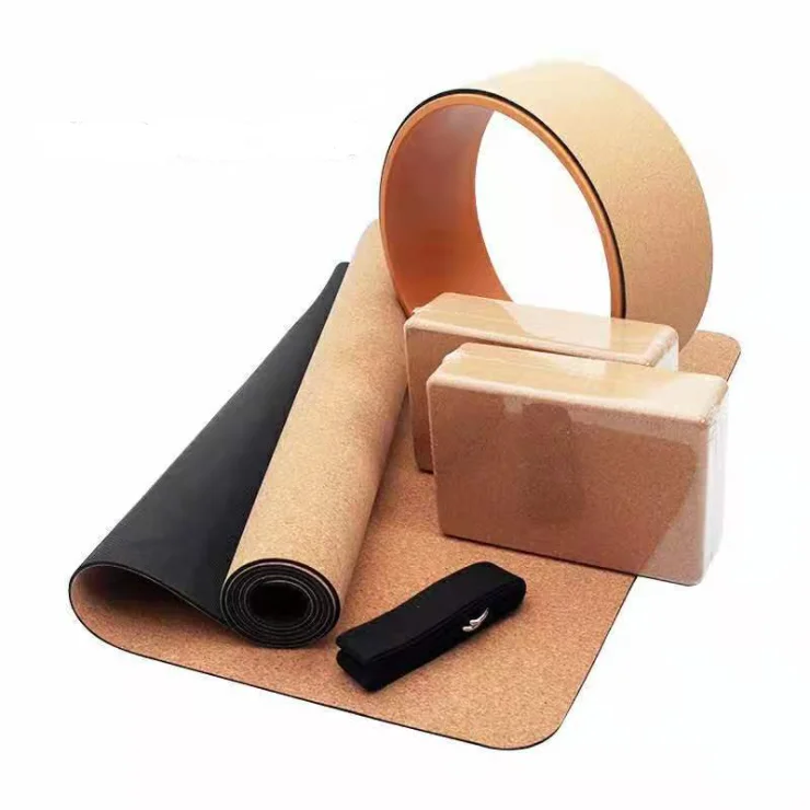 Лидер продаж экологически чистый коврик для йоги из пробкового каучука с логотипом на заказ набор блока и массажного мяча