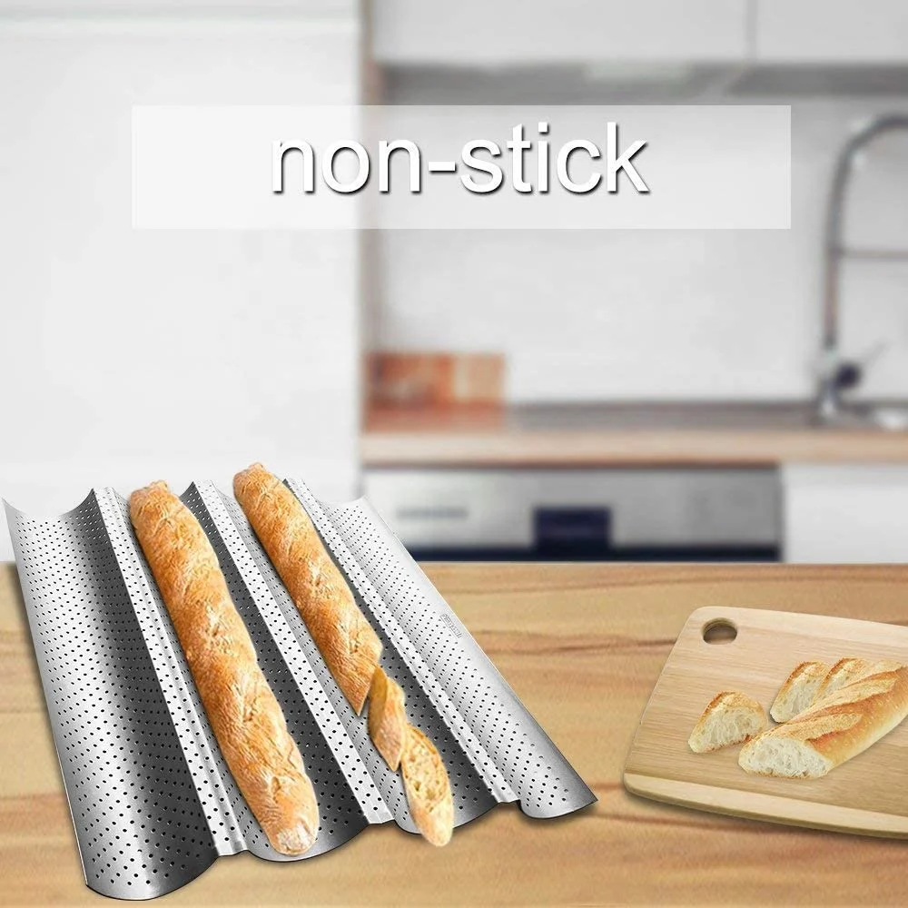 High quality Amazon Top selling 2 3 4 Waves Loaves Non Stick French Bread Mold Baguette Tray Baking Pan