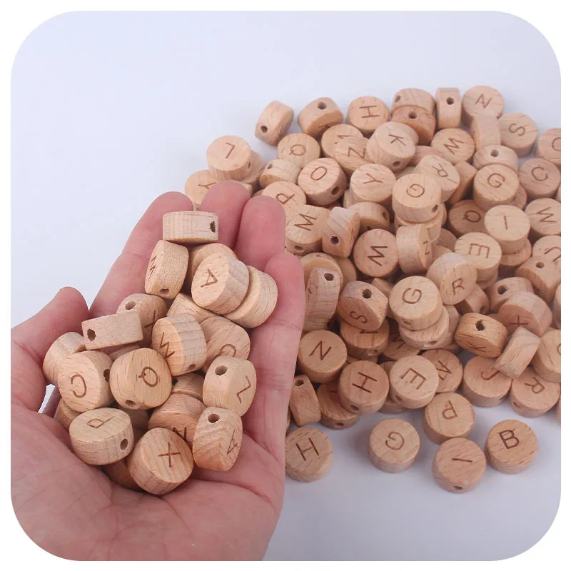 15mm Flat Round Beech Wood English Letter Alphabet Wooden Beads DIY Teething Accessories