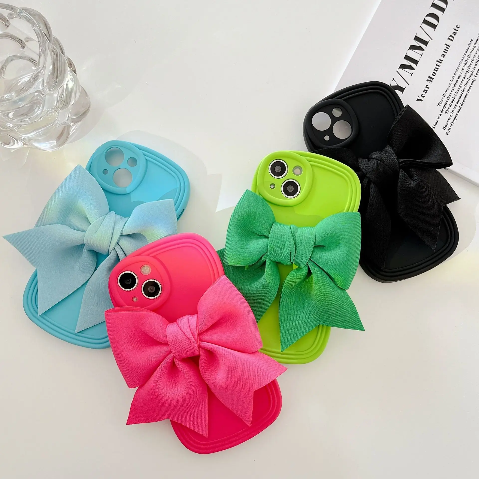 Luxury Candy Color 3D Cute Bow Knot Soft Silicone Phone Cases For iPhone 15 14 13 Pro Max 12 11 XR 7 8 Plus Protective Cover