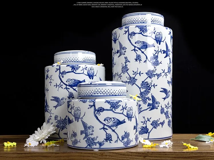 Cheapest blue and white round wholesale ceramic ginger jar for cookie,coffee and tea sugar