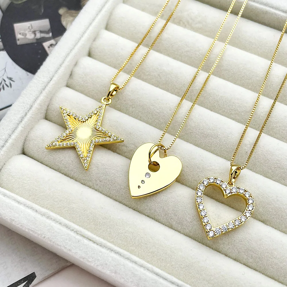 925 sterling silver jewelry star/heart set cute pendant necklace hot sale cubic zircon pendant silver necklace for women