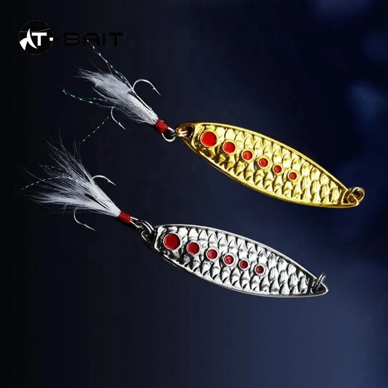 Wholesale in stock sea fishing  zinc alloy long-range metal spoon lure with red dot hard bait leech