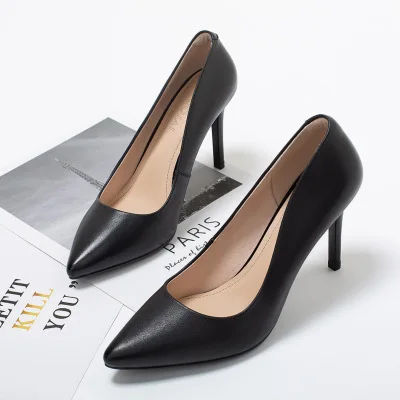 
large size pointed high quality genuine leather women sexy shoes high heels 