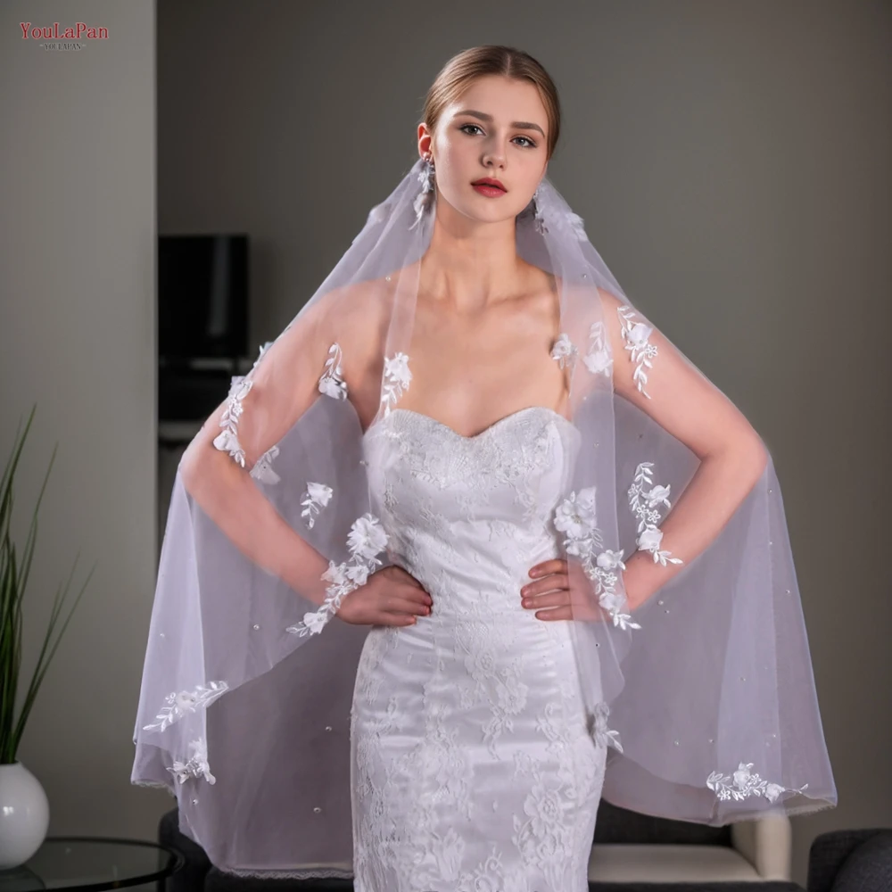 YouLaPan V52-S светлый роскошный 3D цветок Свадебная вуаль средней длины Белая Церковь длина настраиваемые бисером свадебные аксессуары