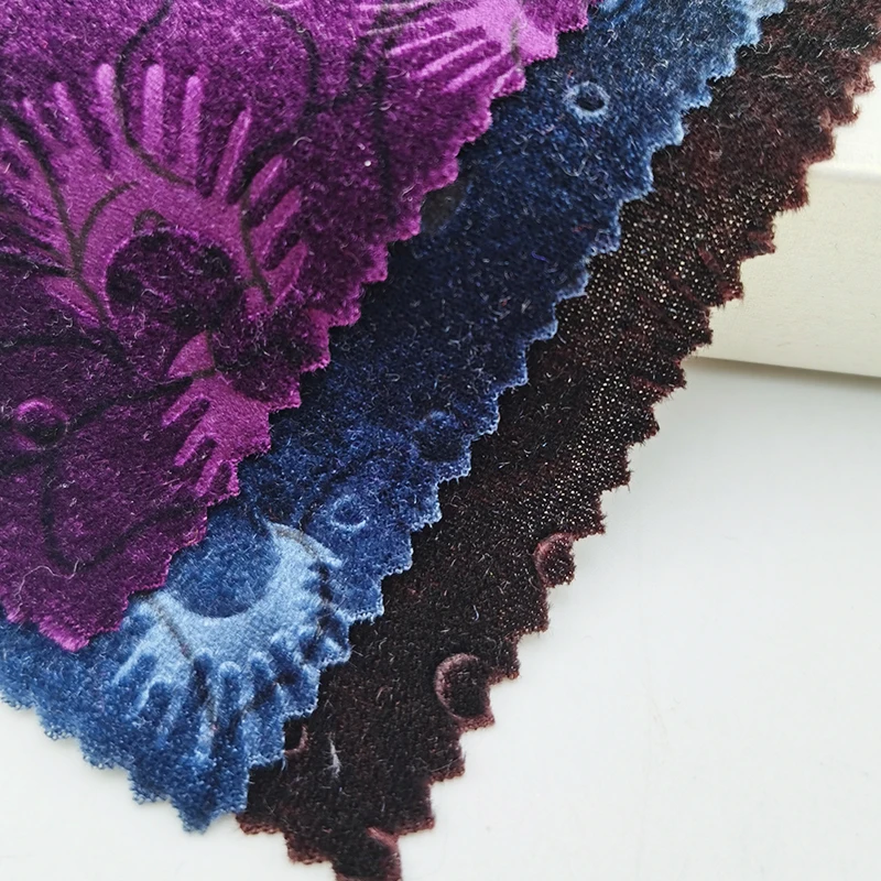 Kaiming Factory Whole Swan Caving Design Purple color 100 polyester super soft velvet fabric for Home textiles