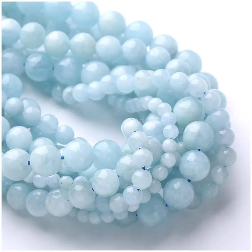 Natural aquamarine round  loose beads For Jewelry Making Beaded Chain Necklace Stone Assorted Bead