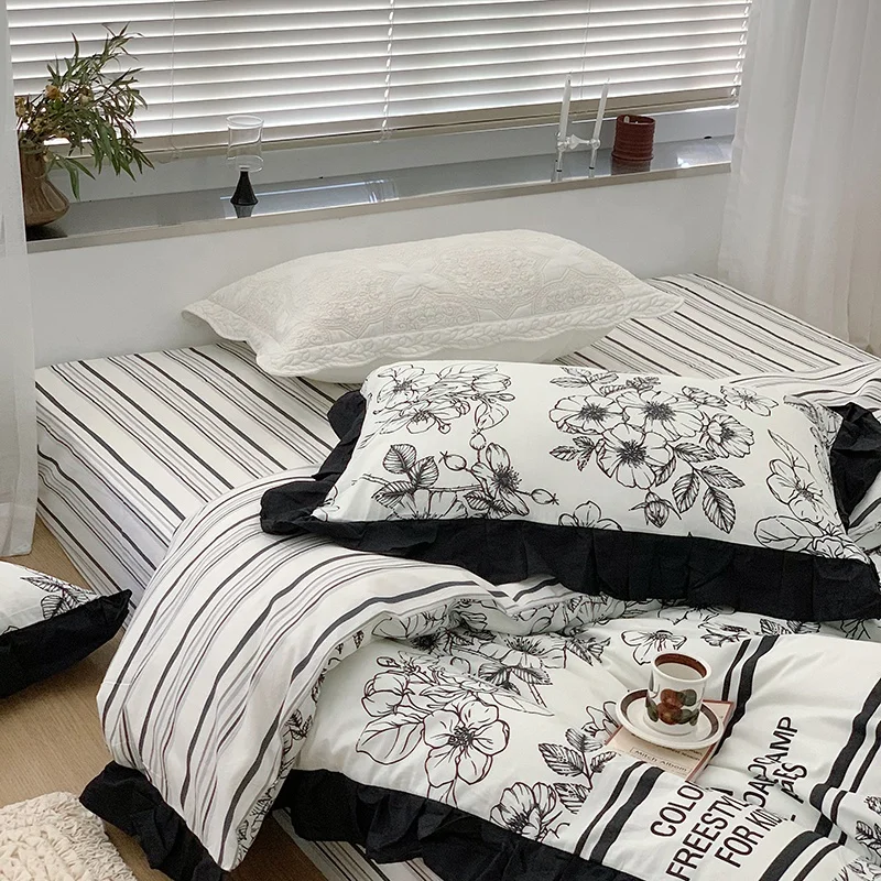 Hot selling factory outlet high quality korean style  elegant sheet bed set wash painting  bedding set