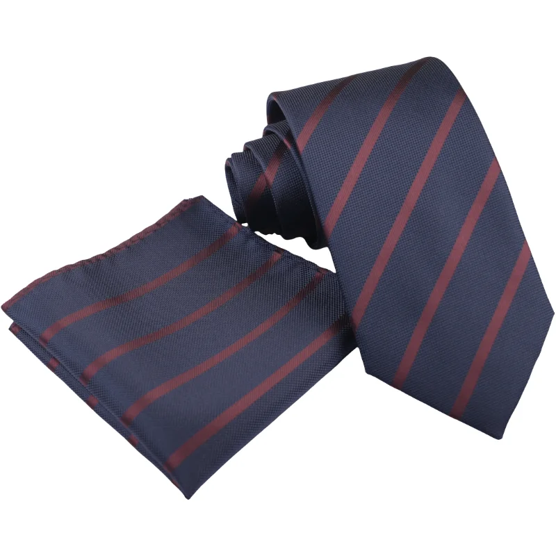 Custom Handmade Jacquard Woven Mens Tie Micro Fibre Striped Polyester Neck Tie and Hanky Set