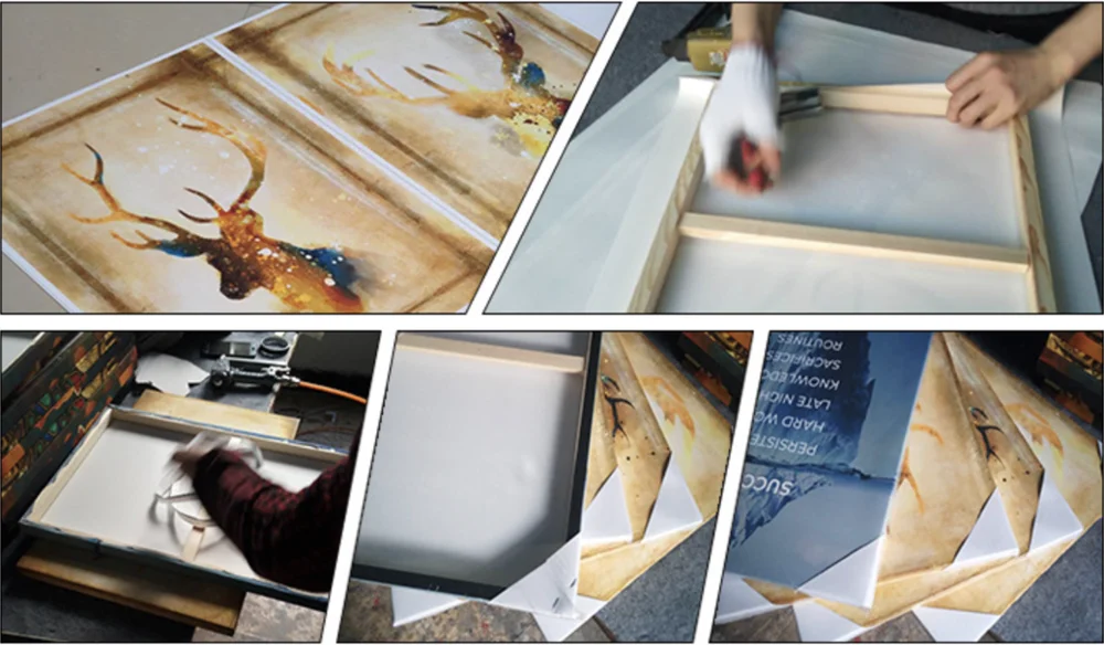 Handmade Wall Decorative Modern Abstract Canvas Tree Oil Painting with Retro Gold Frame