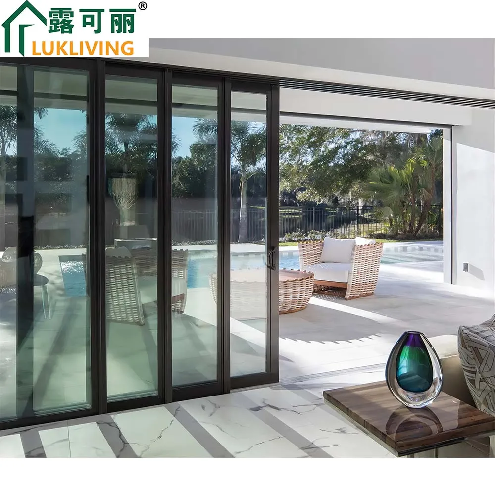 Lukliving теплоизоляционная Балконная Раздвижная стеклянная дверь с двойным мягким закрытием 8 колесная раздвижная для виллы