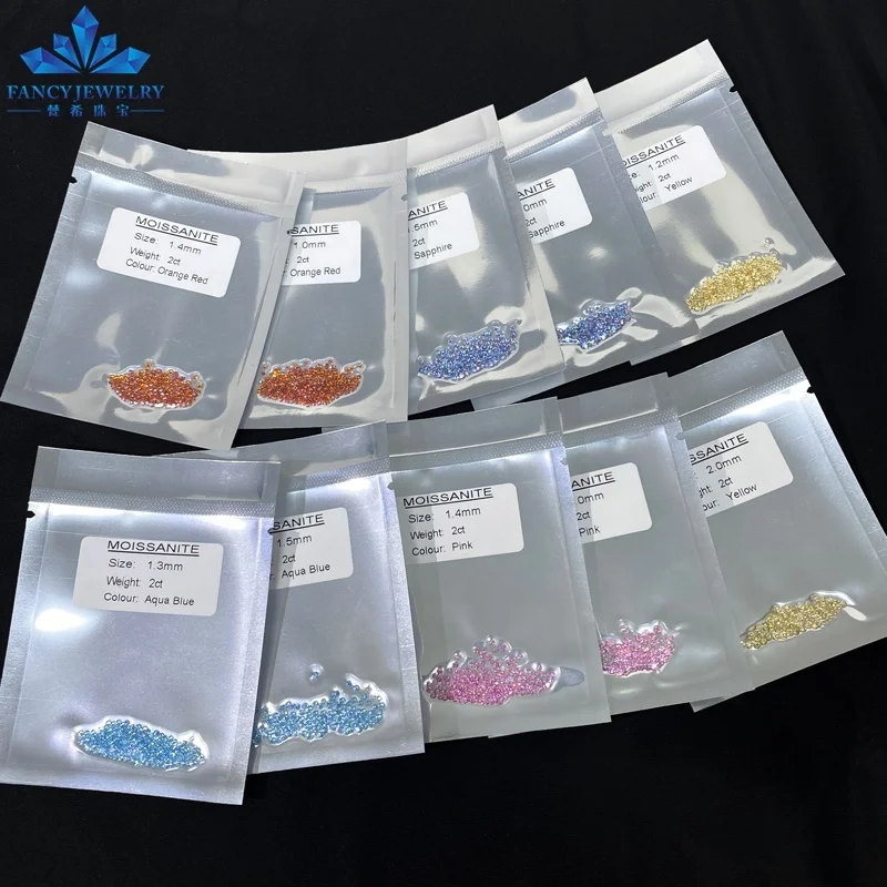 Pass Diamond Tester High-quality 1.0mm 1.2mm Pink Blue Red Yellow Melee VVS Moissanite Diamond Small Size Loose Stone