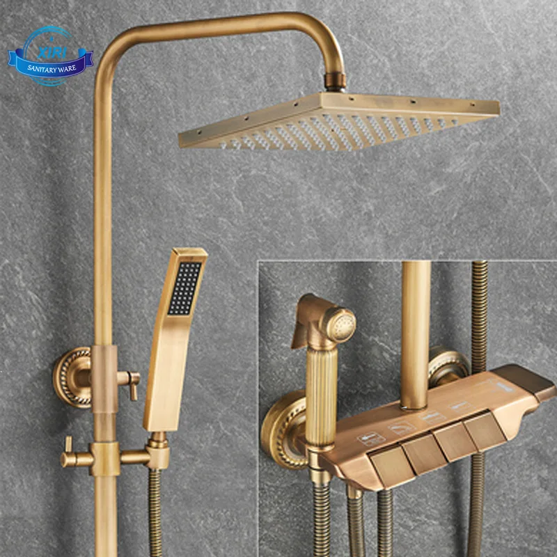 Full Copper Antique Shower Set Bathroom Vintage Shower Faucet Hot And Cold Water XR0280