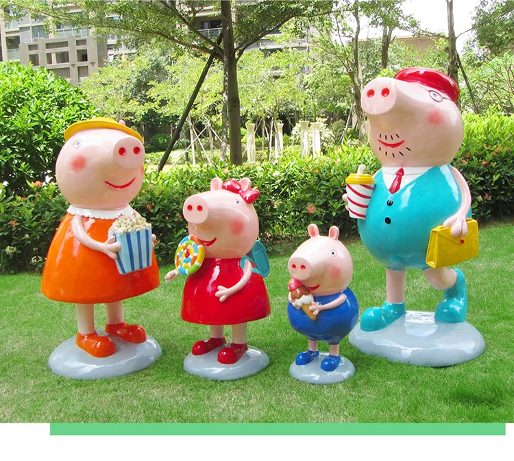 Custom Garden Mall Decoration Life Size Statue Fiberglass Resin Cartoon Pegga Pig Family Statue