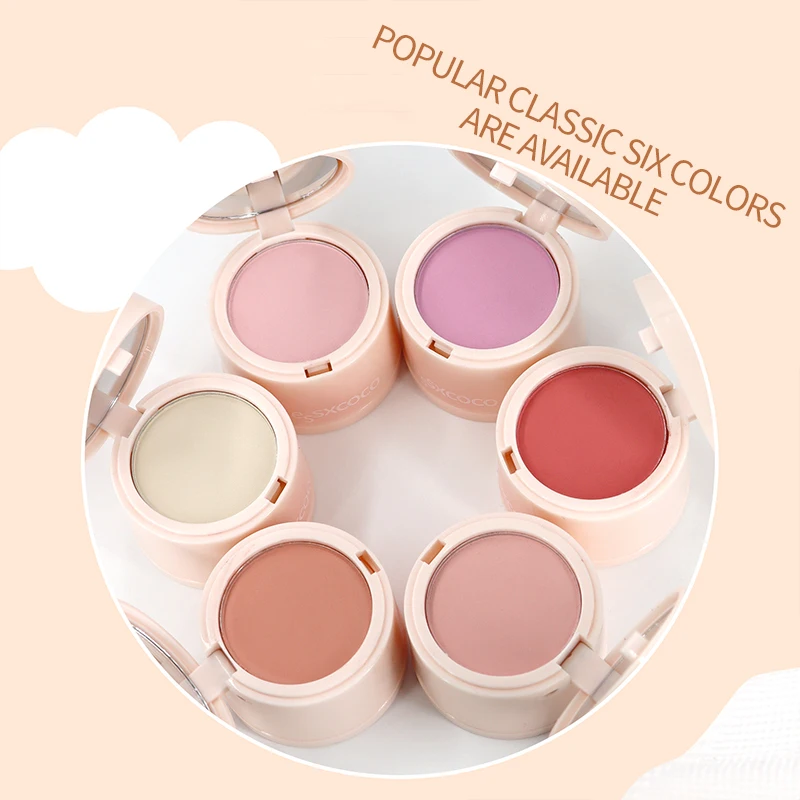 6 Color Velvet Mist Blush Cream Natural Face Makeup Flawless Soft 3D Effect Popping Blush with Mirror Puff Pressed Powder Blush