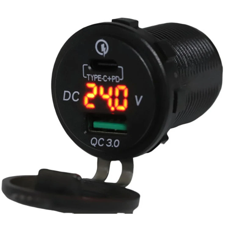 36W PD QC3.0 Fast Car Charge USB Socket 12V 24V Power Charger Quick Charger With LED Voltmeter Display USB Multi Charger