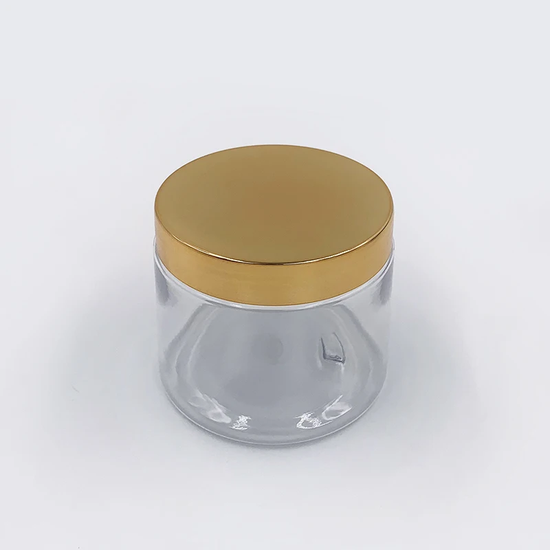 100ML 200ML 300ML 500ML pet transparent bottle cosmetic container food grade plastic jar with gold lids 150ml 250ml 600ml 1000ml